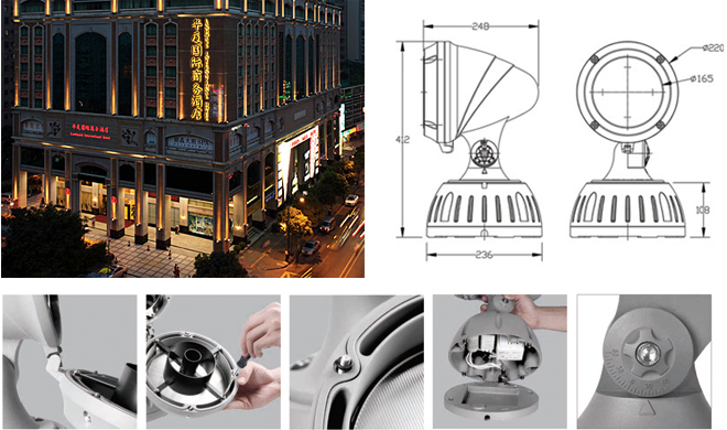 HGJGD-006 建筑物细节照明城市广场金卤灯高压钠灯聚光灯和产品尺寸细节图