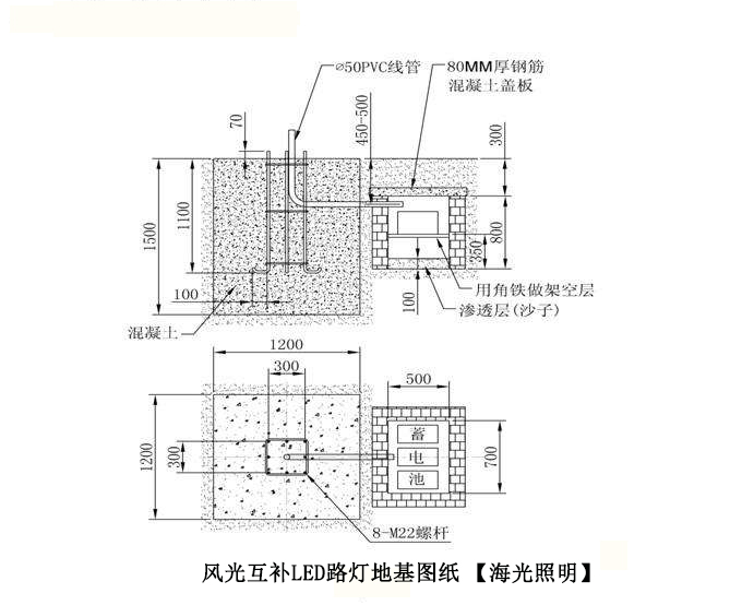 风光互补LED路灯地基图纸