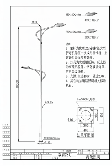 海光照明为辽宁辽河大桥道路提供218套10米高低臂高压钠灯路灯