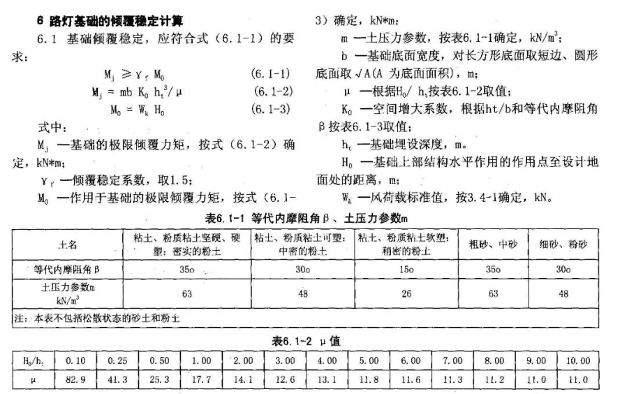 路灯基础的要求和计算方法