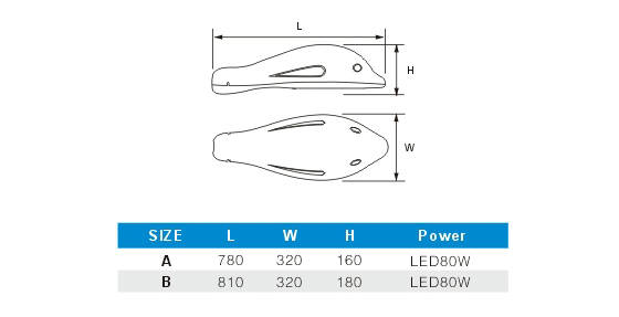 HGLED-LD-004 小海豚LED路灯头尺寸