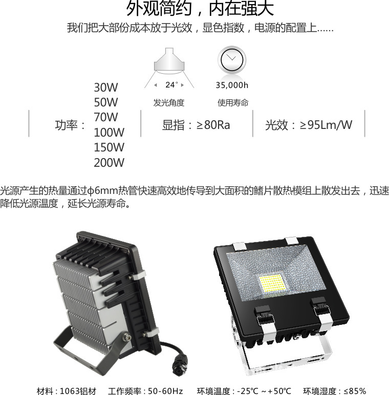 HGLED-F-006 深圳鳍片散热户外广告楼体100WLED泛光灯